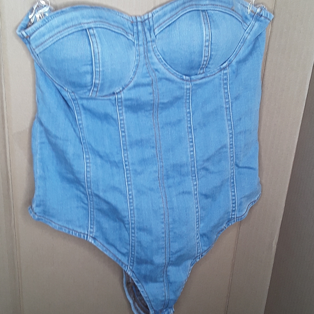 Denim bustier bodysuit